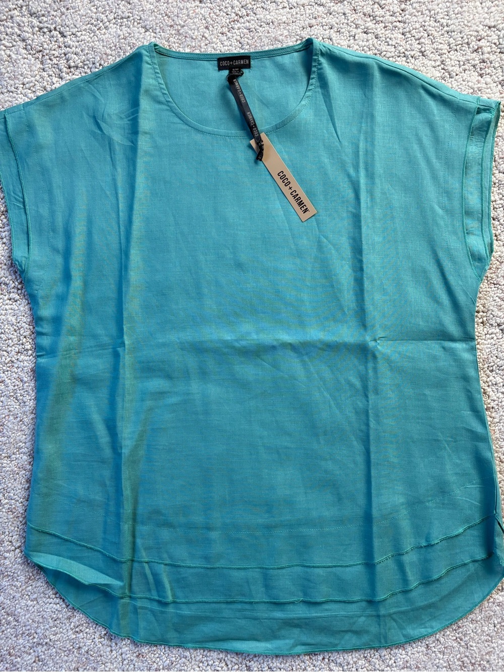 Coco + Carmen Camellia Cap Sleeve Layered Bottom Turquoise Top